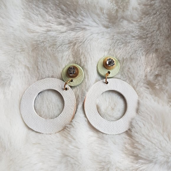 🍁 Made Retro style ceramic earrings | black & white & green | EUC, Handmade - Picture 5 of 6